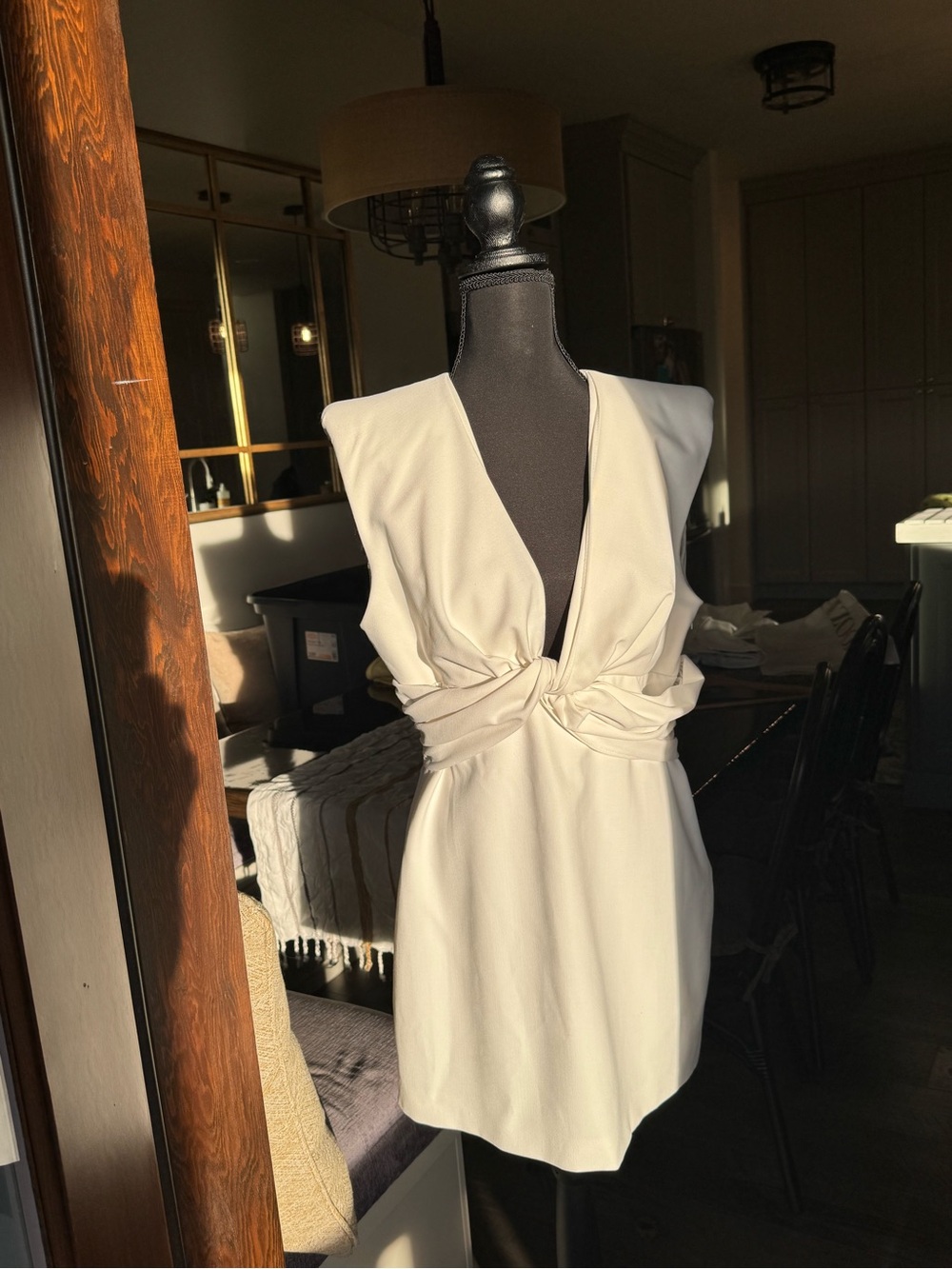 Zara Cream Knot-Front Mini Dress